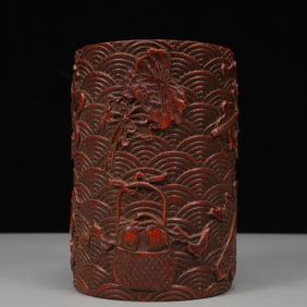 An Exquisite Bamboo Eight Treasures Pattern Brush Pot