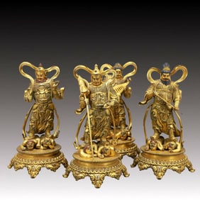 A Set of Solemn Gilt Bronze Statue of Heavenly King