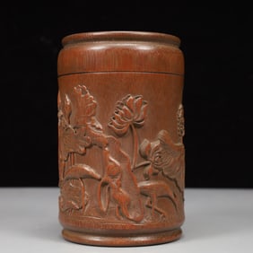 An Exquisite Bamboo Lotus Leaf Pattern Brush Pot