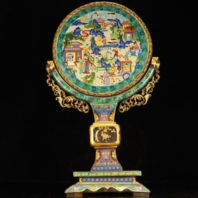 A Huge Cloisonne Lotus and Figure Pattern Screen