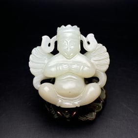 An Exquisite White Jade Figure Hand Piece