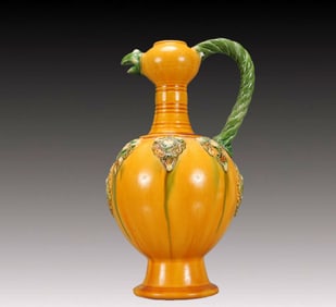 A Rare Tang Tri-Color Glazed Pottery Figure Pattern Ewer