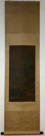A Chinese Vertical Scroll Ink Painting of Landscape on Silk,Shen Zhou