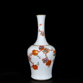 An Exquisite Enamel Painted Gold Bogu Pattern Vase,With Poem