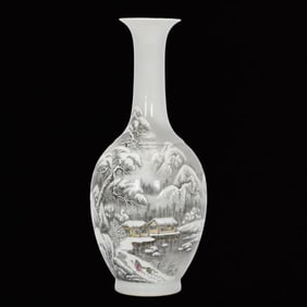 An Exquisite Enamel Landscape and Figure Pattern Vase, With Poem