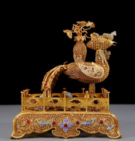 An Exquisite Gilt Inlaid Gems Phoenix Ornament