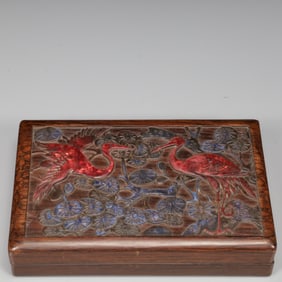 An Exquisite Boxwood Pine and Crane Pattern Inkstone