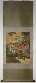 A Chinese Vertical Scroll Ink Painting of Figure on Silk,Chou Ying