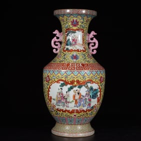 A Huge Famille-Rose Figure Pattern Double-Ears Vase