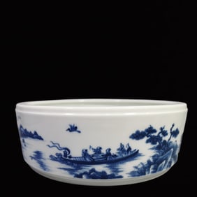 An Exquisite Blue and White Landscape and Figure Pattern Washer,with poem