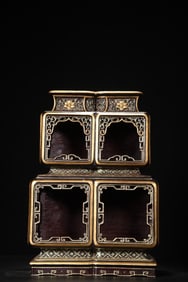 A Pair of Huge Carved Lacquer Gilt Hollow Flower Pattern Curios Shelves