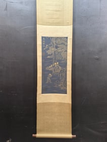 A Chinese Vertical Scroll Ink Painting of Character and Story on Silk,Wu Daozi