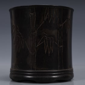 An Exquisite Zitanwood Bamboo Pattern Brush Pot