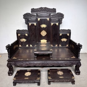 A Set of Fine Zitanwood Inlaid Bronze Thrones