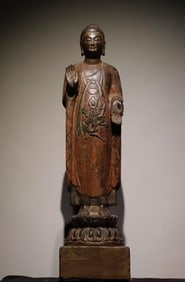 A Solemn Limestone Painted Color Statue of Avalokitesvara