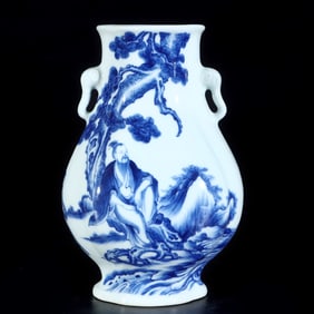 An Exquisite Blue and White Figure Pattern Elephant-Ears Vase
