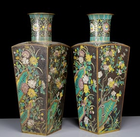 A Pair of Huge Cloisonne Flower and Bird Pattern Vases