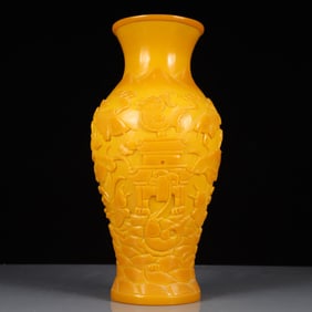A Rare Glass Lotus and Fish Pattern Vase