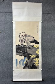 A Chinese Vertical Scroll Ink Painting of Eagle on Paper,Xu Beihong
