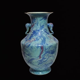 An Exquisite Blue Glazed Double-Ears Vase