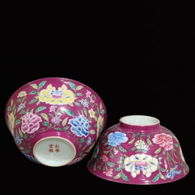 A Pair of Exquisite Ruby Red-Glazed Flower Pattern Bowls
