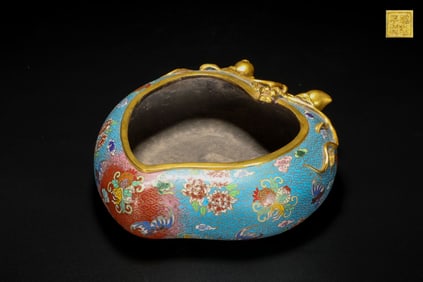 A Rare Cloisonne Flower and Fruit Pattern Peach-Shaped Brush Washer