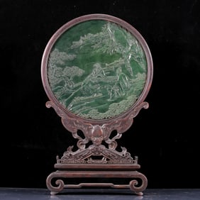 A Huge Zitanwood Inlaid Jasper Figure Pattern Table Screen