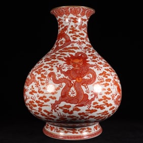 A Huge Iron-Red Painted Gold Auspicious Cloud and Dragon Pattern Vase