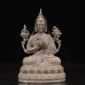 An Exquisite Silver-plated Copper Statue of Tsongkhapa