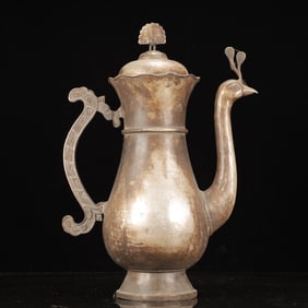A Huge Silver-plated Copper Peacock Pattern Ewer