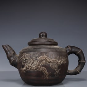 An Exquisite Purple Sands Dragon and Phoenix Pattern Teapot