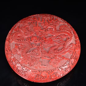 An Exquisite Carved Red Lacquer Flower and Dragon Pattern Box with Cover