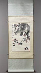 A Chinese Vertical Scroll Ink Painting of Flower and Bird on Paper,Pan Honghai