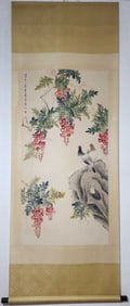 A Chinese Vertical Scroll Ink Painting of Flower and Bird on Paper,Jiang Hanting