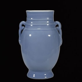 An Exquisite Sky Blue Glazed Double-Ears Vase