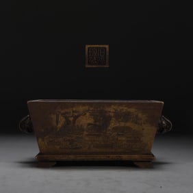 An Exquisite Bronze Flower Pattern Beast ears Censer,With Poem
