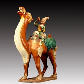 A Rare Tang Tri-Color Glazed Pottery Figure Riding Camel Ornament