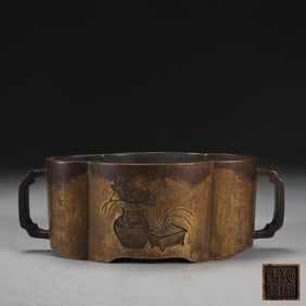 An Exquisite Bronze Figure Pattern Double-Ears CenserCenser
