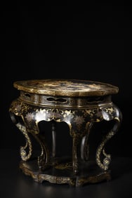 A Rare Carved Lacquer Gilt Landscape Pattern Table