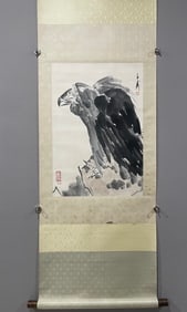 A Chinese Vertical Scroll Ink Painting of Eagle on Paper,Wang Ziwu