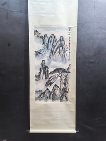 A Chinese Vertical Scroll Ink Painting of Landscape on Paper,Dong Shouping