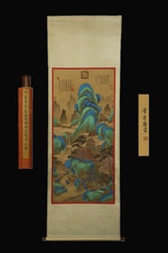 A Chinese Vertical Scroll Ink Painting of Landscape on Silk