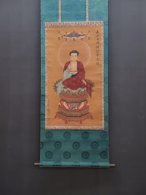 A Chinese Vertical Scroll Ink Painting of Sakyamuni on Silk,Ding Yunpeng