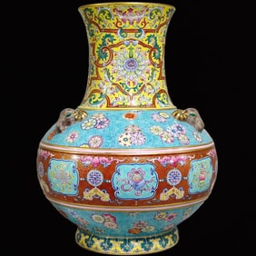 A Rare Eight Treasures and Sheep Pattern Vase