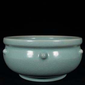 A Rare Ru Yao Sky Blue Glazed Brush Washer ,With Poem