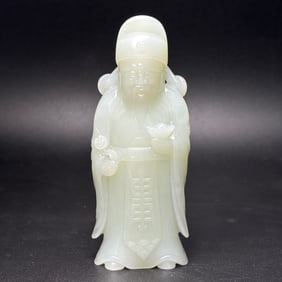 An Exquisite White Jade Statue of Mammon Hand Piece