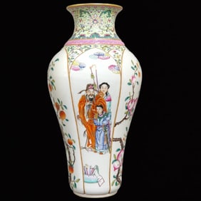 A Precious Famille-Rose Character and Story Pattern Painted Gold Vase