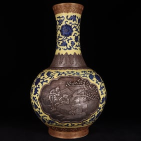 A Huge Blue and White Inlaid Silver Carved Figure Pattern Vase