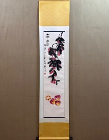 A Chinese Vertical Scroll Ink Painting of Flower and Fruit on Paper,Qi Baishi
