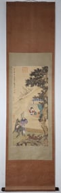 A Chinese Vertical Scroll Ink Painting of Figure on Silk,Hu Xxigui